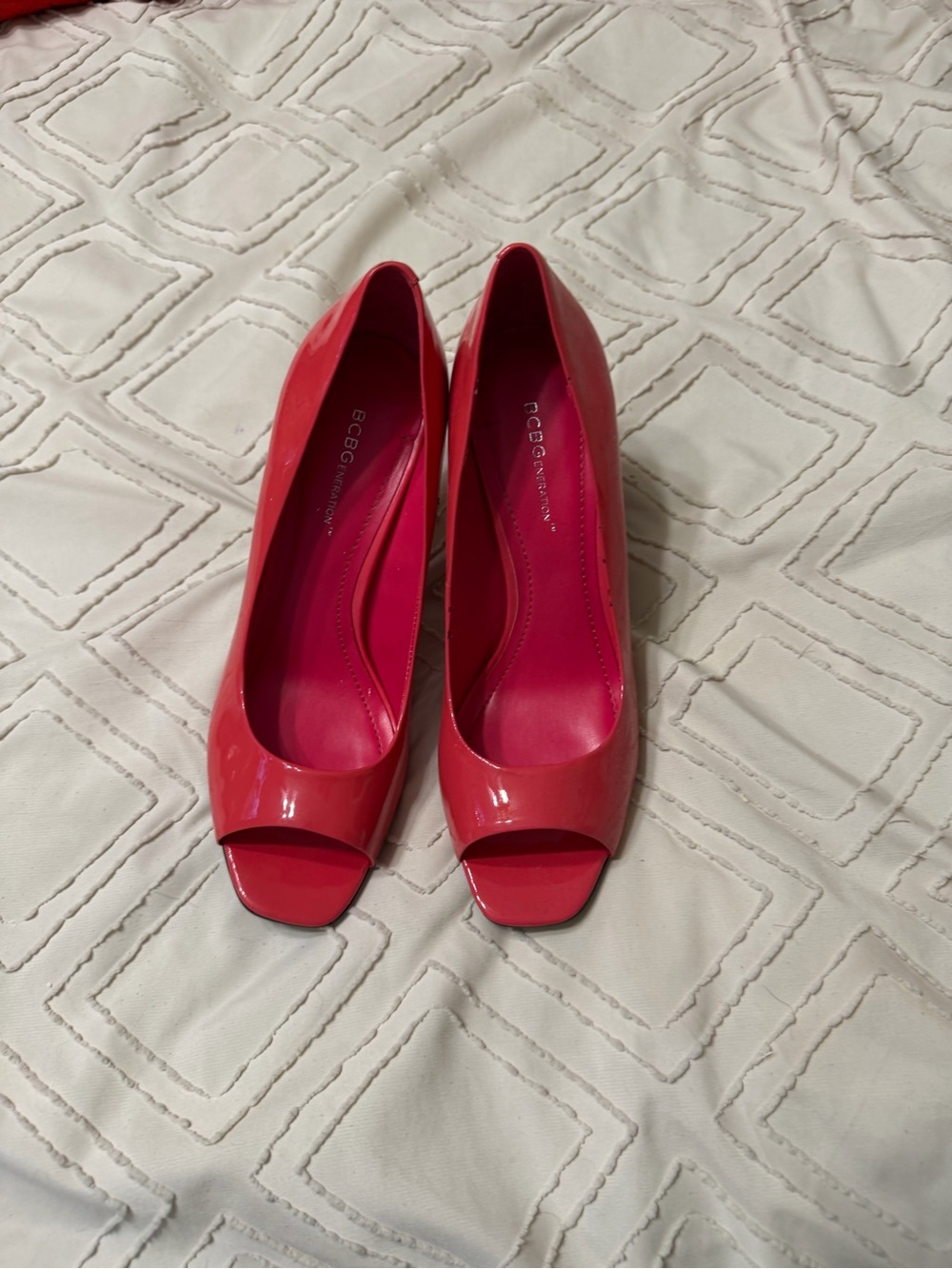 BCBGMaxAzria Coral Patent Peep-Toe Heels